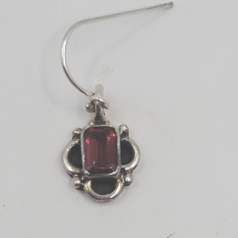 Solid Sterling Silver Genuine Garnet Dangle Earri… - image 1